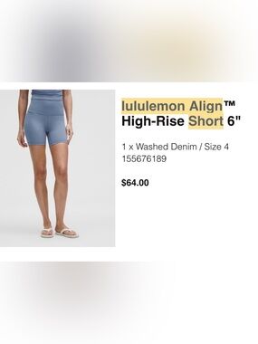 lululemon athletica Align High-Rise Short 6" - Washed Denim size 4